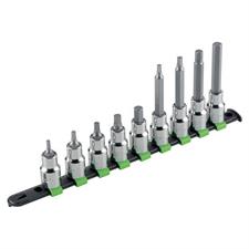 SET 9 INSERTI A BUSSOLA ESAGONALI DA 1/2 SU SUPPORTO IN PLASTIC