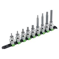 SET 9 INSERTI A BUSSOLA ESAGONALI DA 1/2 SU SUPPORTO IN PLASTIC